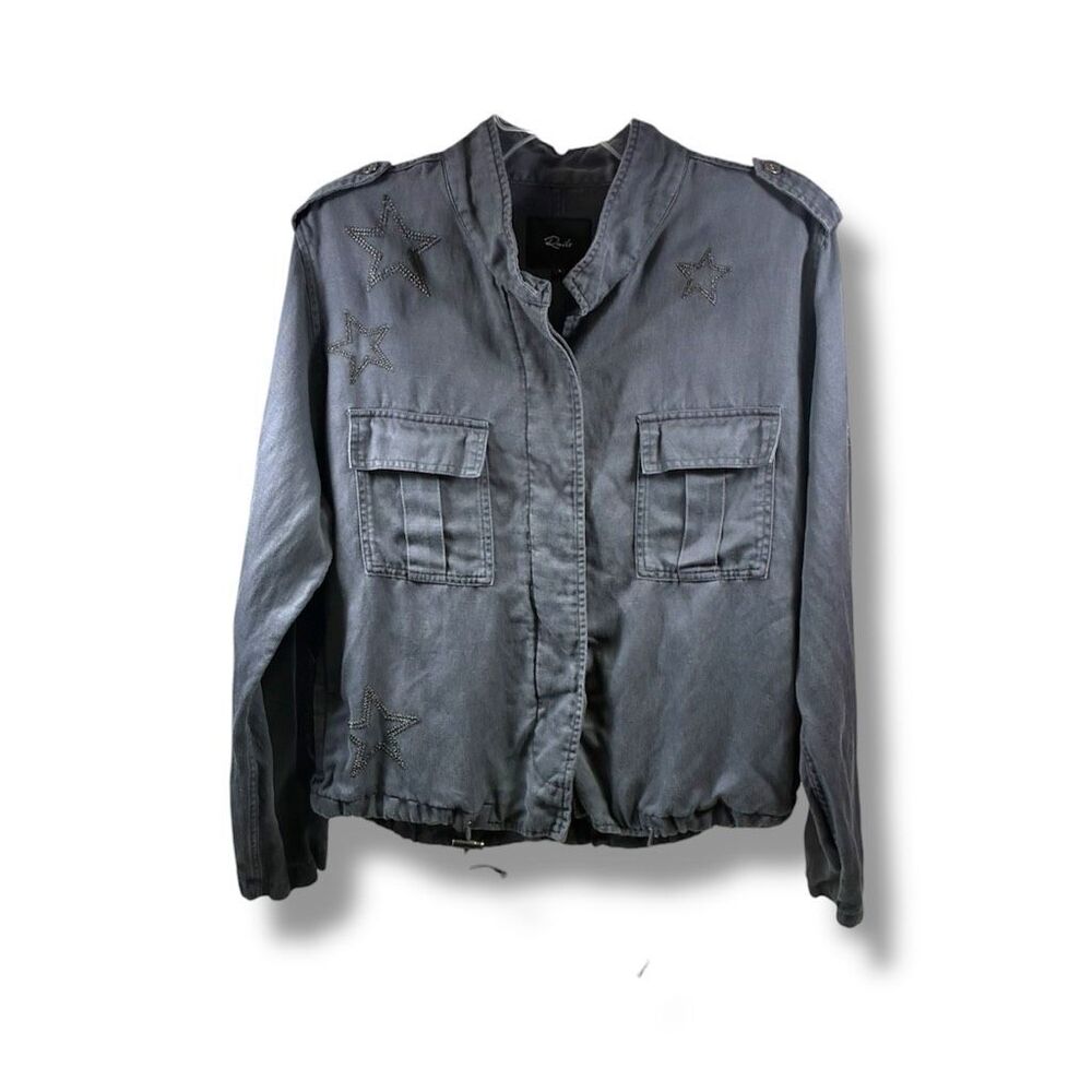 Rails Rowen Star Embroidered Military Utility Jacket in Dark Gray Size M